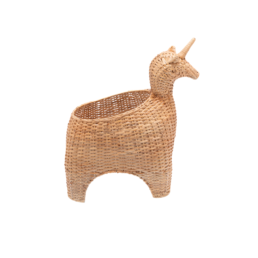 Panier licorne Kylan en rotin naturel tressé à la main fond transparent