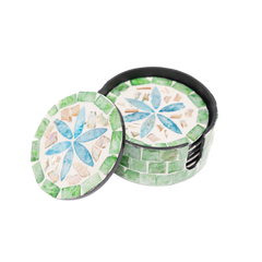Jardin de Verre - Coffret de 6 sous-verres tout nacre, mosaïque florale multicolore sur fond transparent – Produit artisanal fait à la main · Kuênia