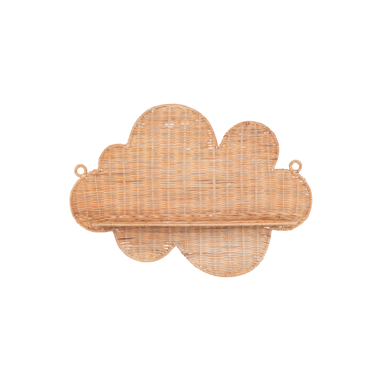 Mâya - Cloud-shaped wall shelf in handwoven rattan on transparent background – Handcrafted product, handmade · Kuênia