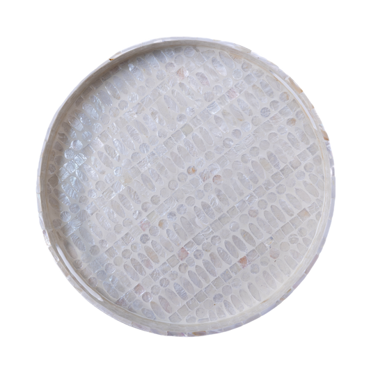 Lunaris - Grand plateau rond tout nacre, motif minéral sur fond transparent – Produit artisanal fait à la main · Kuênia