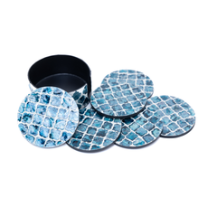 Alvéoles de Saphir - Boxed set of 6 coasters all mother-of-pearl, blue honeycomb pattern – view 4 – Handcrafted product, handmade · Kuênia