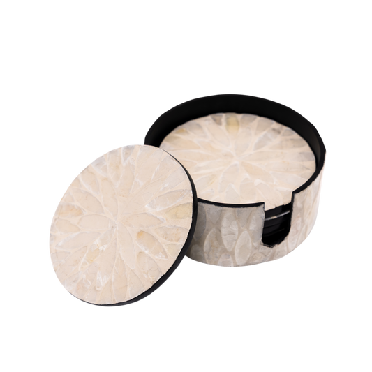Reflets de Cristal - Coffret de 6 sous-verres tout nacre, motif floral translucide sur fond transparent – Produit artisanal fait à la main · Kuênia