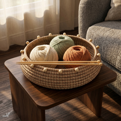 Tronto – Large round basket in handwoven seagrass – lifestyle view – Handcrafted product, handmade · Kuênia